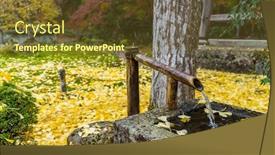  Presentation with water fountain - Theme having water fountain in japanese temple background and a tawny brown colored foreground
