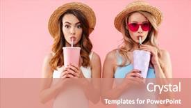  Presentation with summer drinking water - Theme consisting of plastic cup isolated over pink background and a coral colored foreground