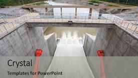  Presentation with dam construction - Slides enhanced with water gates at dam background and a light gray colored foreground