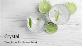  Presentation with lime - PPT theme enhanced with water glass - fresh cocktails with ice background and a light gray colored foreground