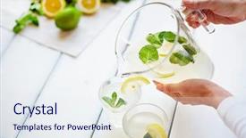  Presentation with lemon in sparkle water - PPT layouts having water glass - woman pouring mojito with lemon background and a sky blue colored foreground