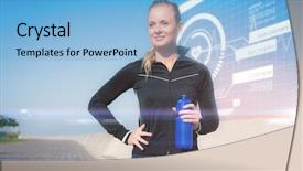  Presentation with blonde holds a magnifying glass - Audience pleasing slides consisting of water health - fit blonde holding bottle backdrop and a light blue colored foreground