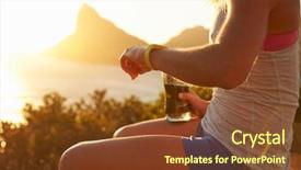  Presentation with man watching woman preparing vegetables - Colorful slides enhanced with water health - young woman checking her sports backdrop and a tawny brown colored foreground