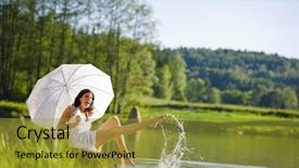  Presentation with splashing - PPT layouts enhanced with water holding parasol wearing white background and a  colored foreground