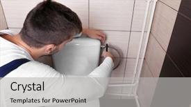  Presentation with plumber - Amazing presentation theme having water hose on toilet cistern backdrop and a light gray colored foreground