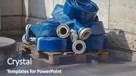  Presentation with fire fighting - Audience pleasing presentation design consisting of fire fighting piping - water hoses unused extension parts backdrop and a ocean colored foreground