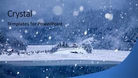  Presentation with apple trees are blooming pink - Slides having water ice fog - frozen lake and pine trees background and a teal colored foreground