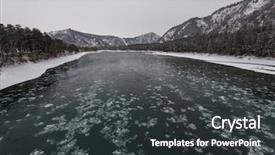  Presentation with water river - Theme consisting of water ice fog - landscape with river and mountains background and a  colored foreground