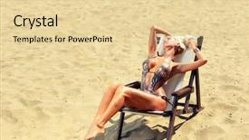  Presentation with beach - Theme consisting of water implants - young beautiful blond woman background and a  colored foreground