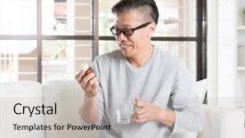  Presentation with men health - Theme having water intake - men health concept portrait background and a light gray colored foreground