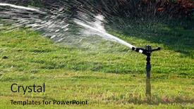  Presentation with green lawn - Presentation theme featuring water irrigation sprinklers - sprinkler watering green lawn background and a gold colored foreground