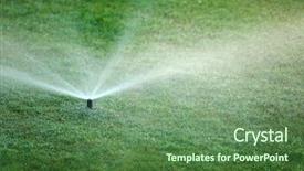  Presentation with grass - Slides featuring water irrigation system - automatic sprinklers watering grass background and a ocean colored foreground