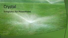  Presentation with irrigation - PPT layouts having water irrigation system - automatic sprinklers watering grass background and a seafoam green colored foreground