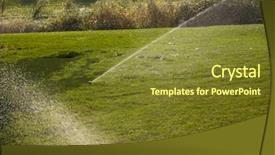  Presentation with water irrigation - Presentation theme having water irrigation system - lawn sprinklers n the yard background and a tawny brown colored foreground