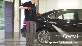  Presentation with luxury car - Cool new slide deck with water jet - man worker washing luxury car backdrop and a gray colored foreground