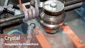  Presentation with steel factory - Beautiful slides featuring water jet cutting process - machine for welding steel pipes backdrop and a  colored foreground