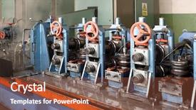  Presentation with steel factory - Colorful PPT theme enhanced with water jet cutting process - machine for welding steel pipes backdrop and a  colored foreground