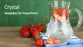  Presentation with beverage - Slide deck consisting of water jug - tasty cool beverage with strawberries background and a ocean colored foreground