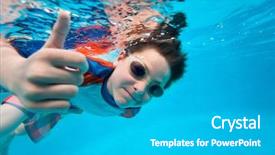  Presentation with water woman swimming underwater - Slide set having water kids - cute little boy underwater background and a teal colored foreground