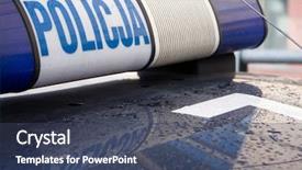  Presentation with police car flashing roof lights - PPT theme having water law - polish police sign background and a ocean colored foreground