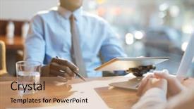  Presentation with water management - Slides consisting of water management - close-up view of african-american businessman background and a coral colored foreground