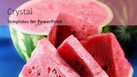  Presentation with blue water - Cool new slides with water-melon-objects-on-blue backdrop and a coral colored foreground