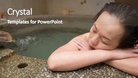  Presentation with hot spring - Audience pleasing slides consisting of water mineral bath - asian mature woman feel relaxed backdrop and a tawny brown colored foreground