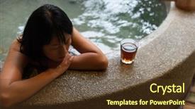 Presentation with spring water - Slides enhanced with water mineral bath - asian mature woman feel relaxed background and a tawny brown colored foreground