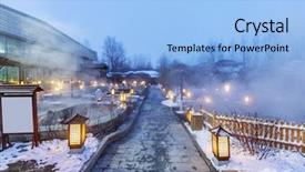  Presentation with water springs - Cool new slides with water mineral bath - hot springs outdoor in jilin backdrop and a light blue colored foreground