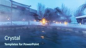  Presentation with hot springs - Slide set consisting of water mineral bath - hot springs outdoor in jilin background and a ocean colored foreground