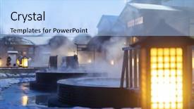  Presentation with hot springs - Slide set consisting of water mineral bath - hot springs outdoor in jilin background and a light blue colored foreground