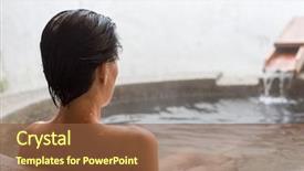  Presentation with hot spring - Presentation design having water mineral bath - rear view of asian mature background and a  colored foreground