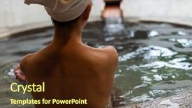  Presentation with hot spring - PPT theme having water mineral bath - rear view of asian mature background and a  colored foreground