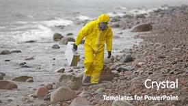  Presentation with case - Presentation design enhanced with water mission - scientist in protective suit background and a gray colored foreground