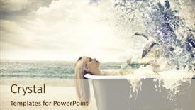  Presentation with tub - PPT layouts having water nature bath - beautiful woman is relaxing background and a lemonade colored foreground