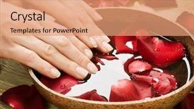  Presentation with spa concept - Presentation theme featuring water nature bath - hands spa manicure concept background and a coral colored foreground