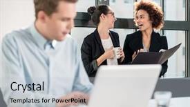  Presentation with employees - Audience pleasing PPT theme consisting of water network - two young cheerful female employees backdrop and a lemonade colored foreground