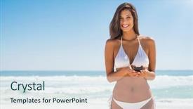  Presentation with mobile network - Slide deck enhanced with water network - young woman in white bikini background and a sky blue colored foreground