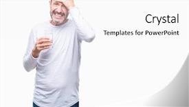  Presentation with child drinking water from glass - Slide deck with water over isolated background stress background and a  colored foreground