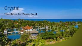  Presentation with bali - Beautiful PPT theme featuring water-palace-taman-ujung backdrop and a teal colored foreground