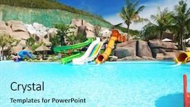  Presentation with water park - Audience pleasing PPT theme consisting of water park in tropical resort backdrop and a arctic colored foreground