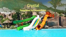  Presentation with inflatable water park - Slides enhanced with water park in tropical resort background and a tawny brown colored foreground