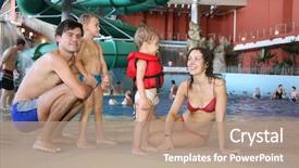  Presentation with thank you family - Slide set having water park slides - family in aquapark 2 background and a coral colored foreground