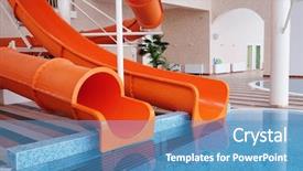  Presentation with slides - Colorful PPT layouts enhanced with water park slides - orange waterslide indoor pool backdrop and a teal colored foreground