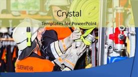  Presentation with fire fighters - Colorful presentation enhanced with water pipe - female fire fighters loading hoses backdrop and a yellow colored foreground