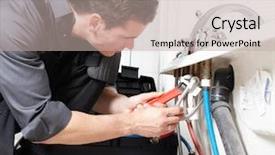  Presentation with tub - Slides having water pipe - young handsome plumber repearing bath background and a mint green colored foreground