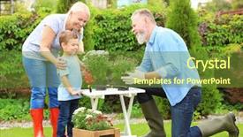  Presentation with water plant - Amazing slide set having water plant - elderly couple with grandson working backdrop and a tawny brown colored foreground