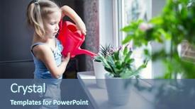  Presentation with plant - PPT theme with water plant - little girl is watering flowers background and a ocean colored foreground