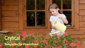  Presentation with plant - Beautiful slide deck featuring water plant - little girl watering flowers backdrop and a tawny brown colored foreground