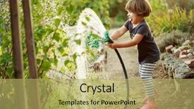  Presentation with garden - Cool new slide deck with water plant - little happy girl watering garden backdrop and a yellow colored foreground